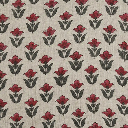 Larry Floral Hand Block Print Linen Fabric