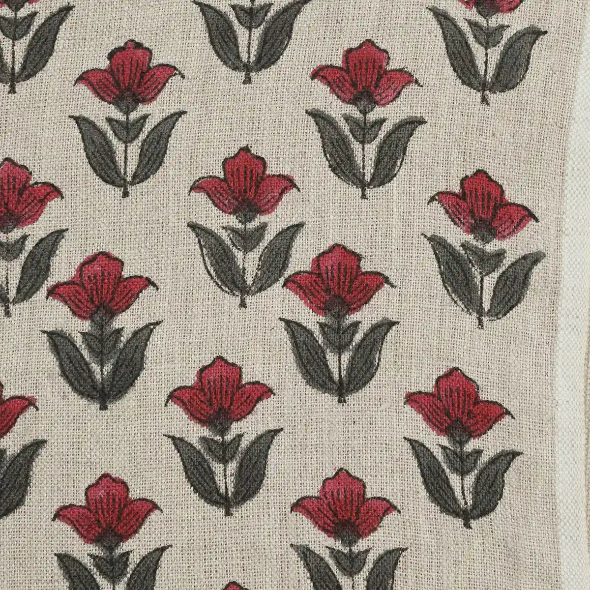 Larry Floral Hand Block Print Linen Fabric