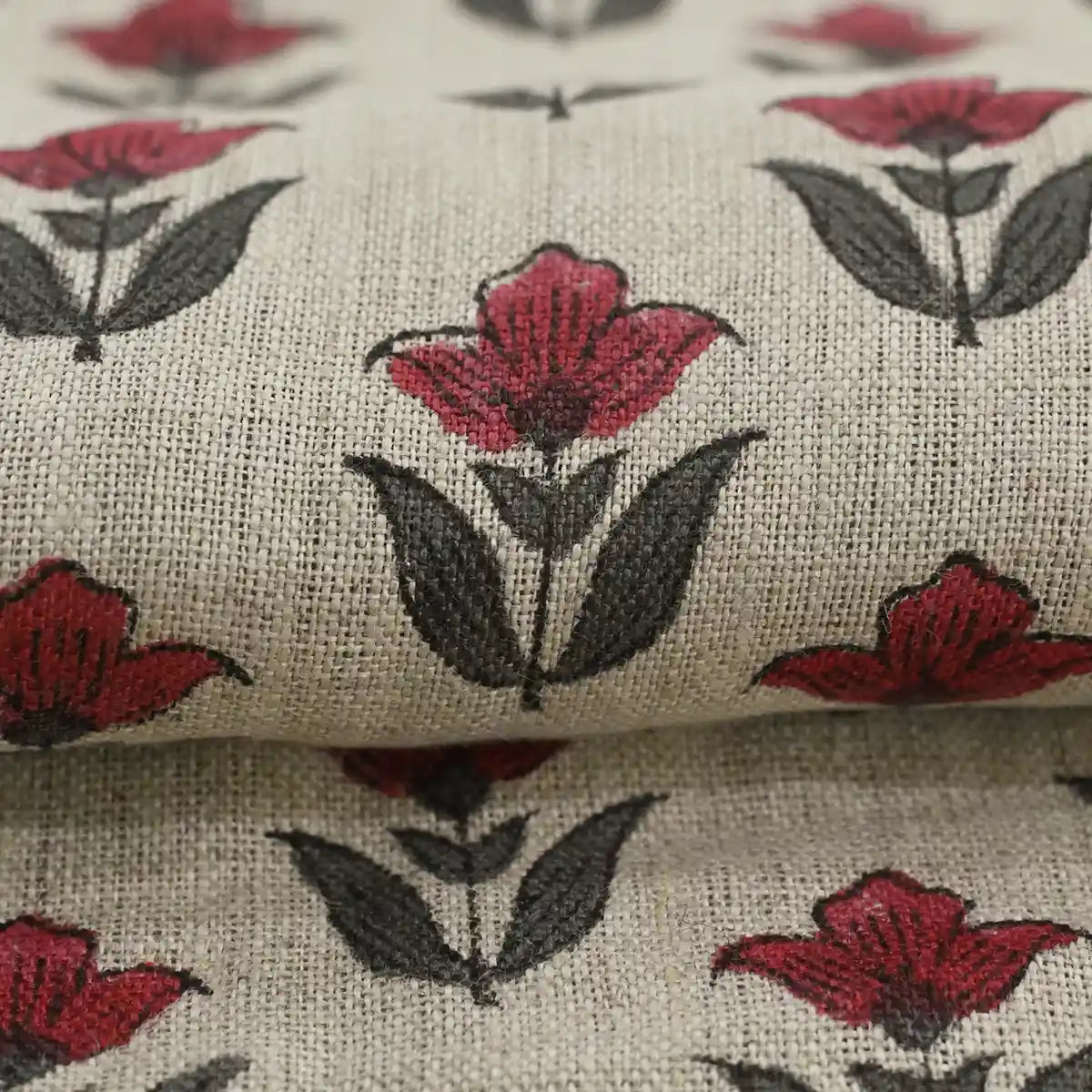 Larry Floral Hand Block Print Linen Fabric
