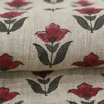 Larry Floral Hand Block Print Linen Fabric