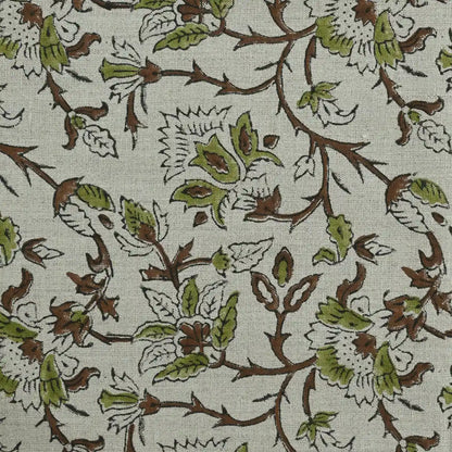 Ycrep Floral Hand Block Print Linen Fabric