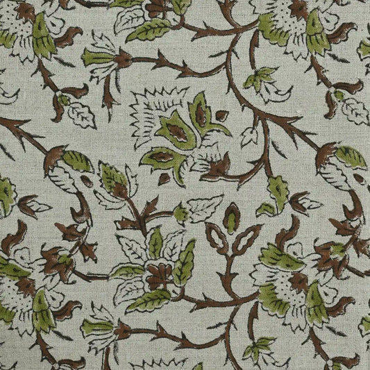 Ycrep Floral Hand Block Print Linen Fabric