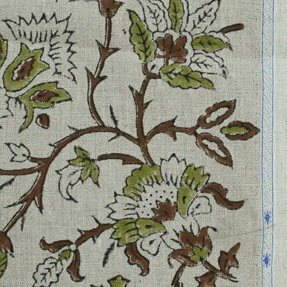 Ycrep Floral Hand Block Print Linen Fabric