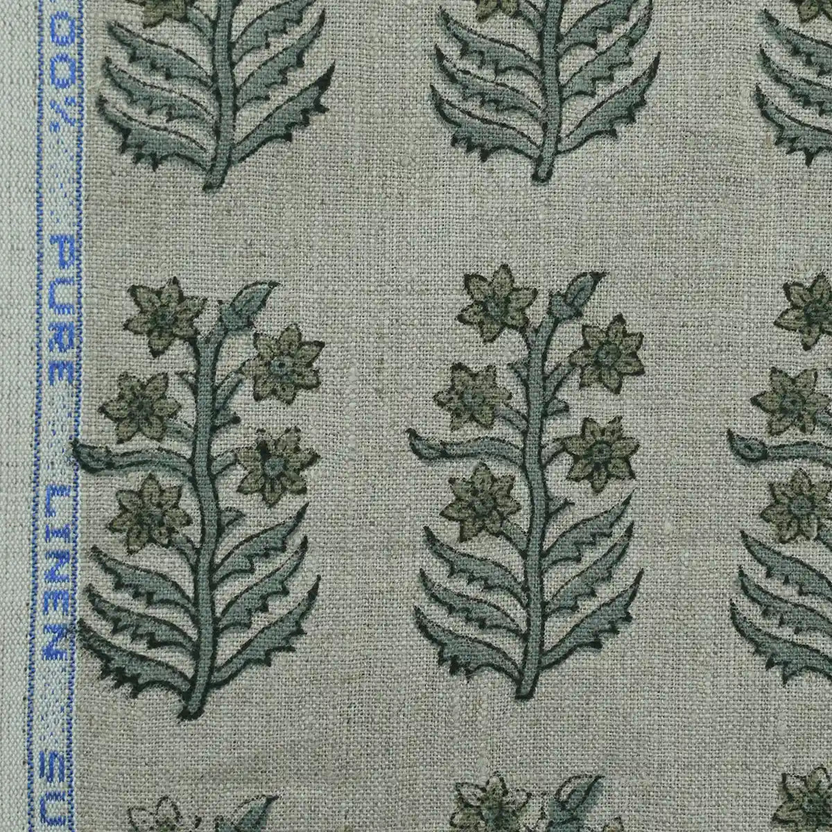 Georgina Floral Block Print Linen Fabric