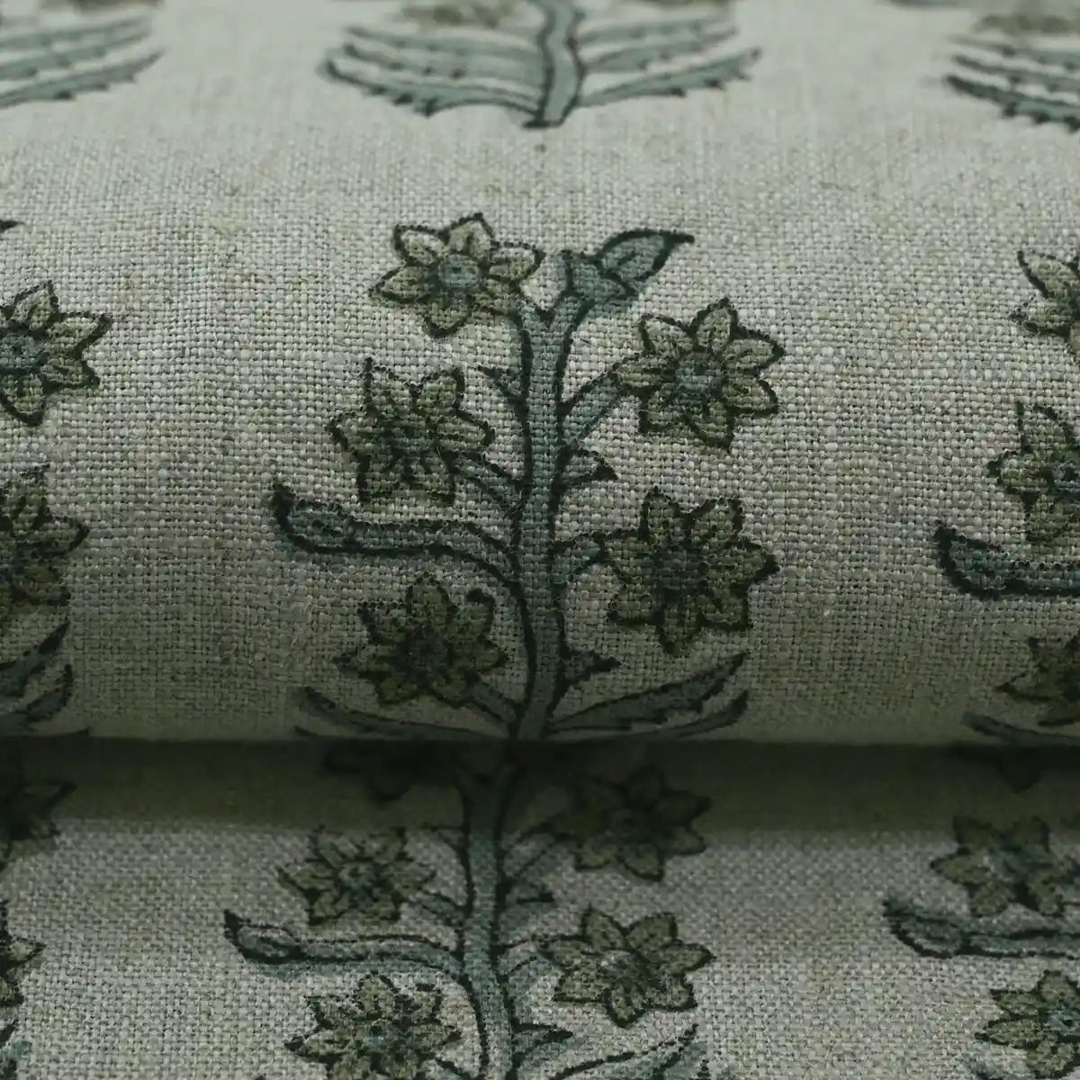 Georgina Floral Block Print Linen Fabric