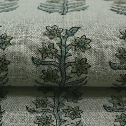 Georgina Floral Block Print Linen Fabric