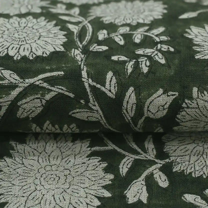 Loomis Floral Hand Block Print Linen Fabric