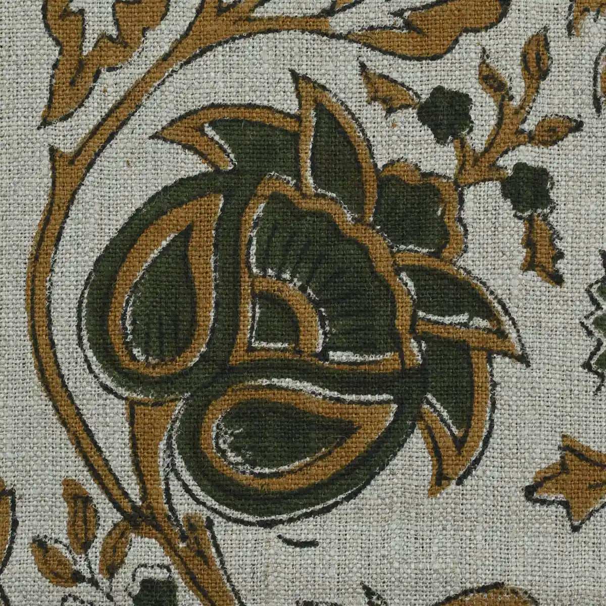 Tterb Floral Hand Block Linen Fabric