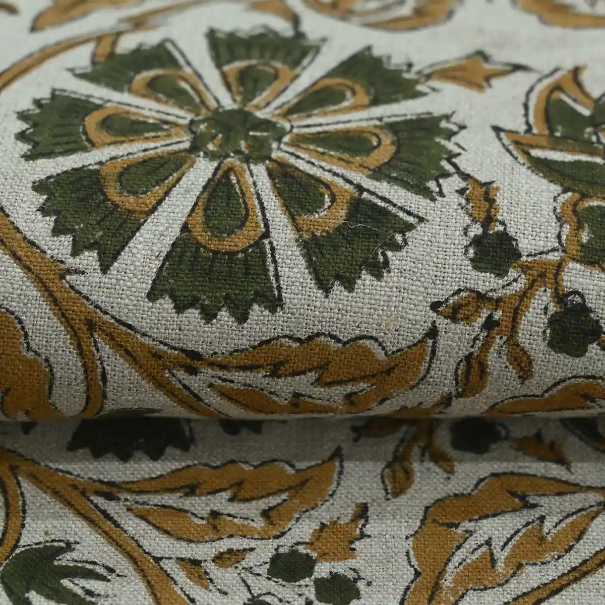 Tterb Floral Hand Block Linen Fabric