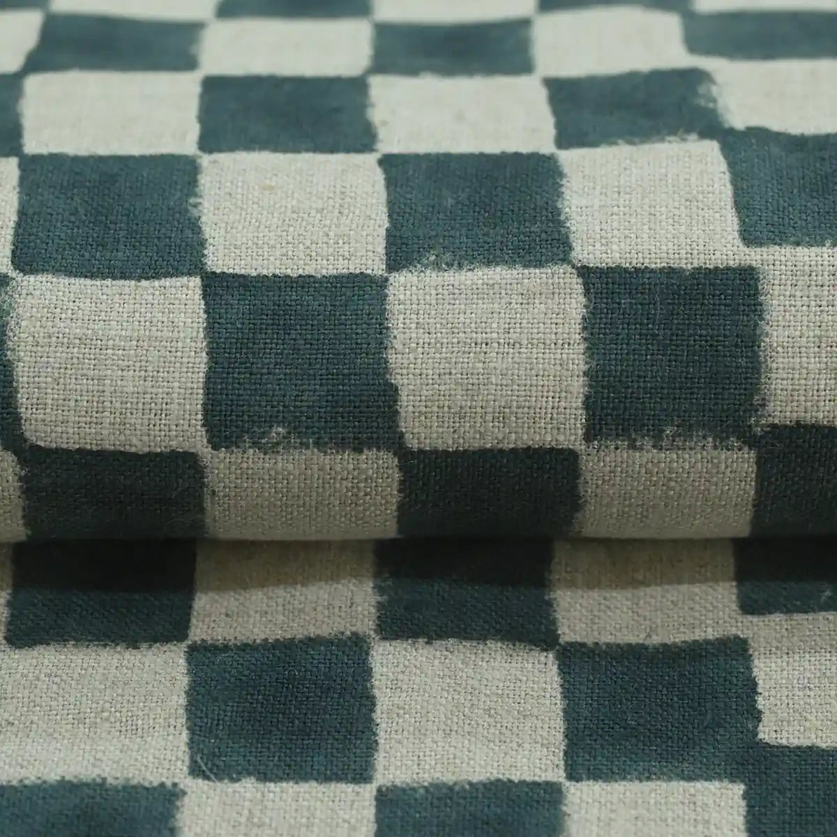Leoj Checks Block Print Linen Fabric