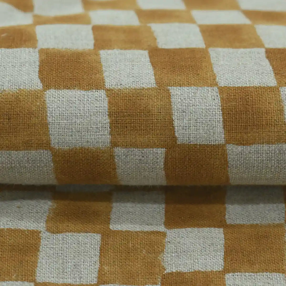 Leoj Checks Block Print Linen Fabric