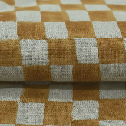 Leoj Checks Block Print Linen Fabric