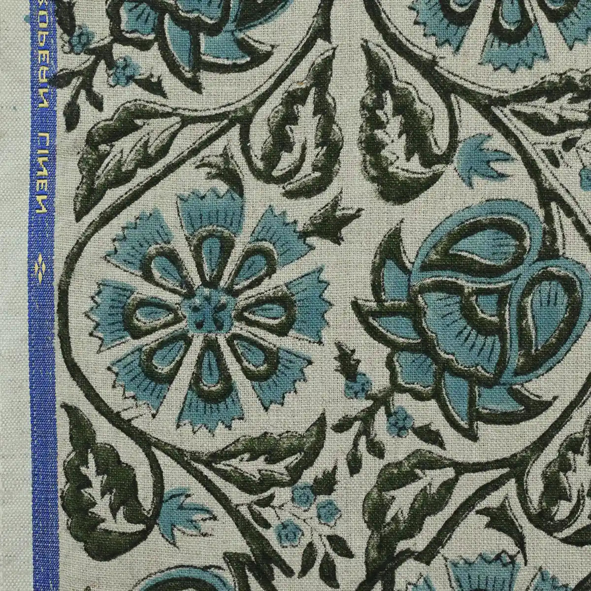 Tterb Floral Hand Block Linen Fabric