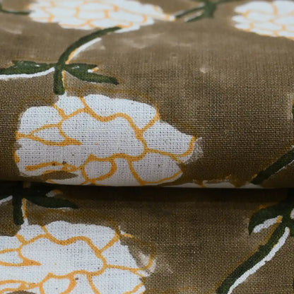 Gwyrell Floral Hand Block Printed Linen Fabric