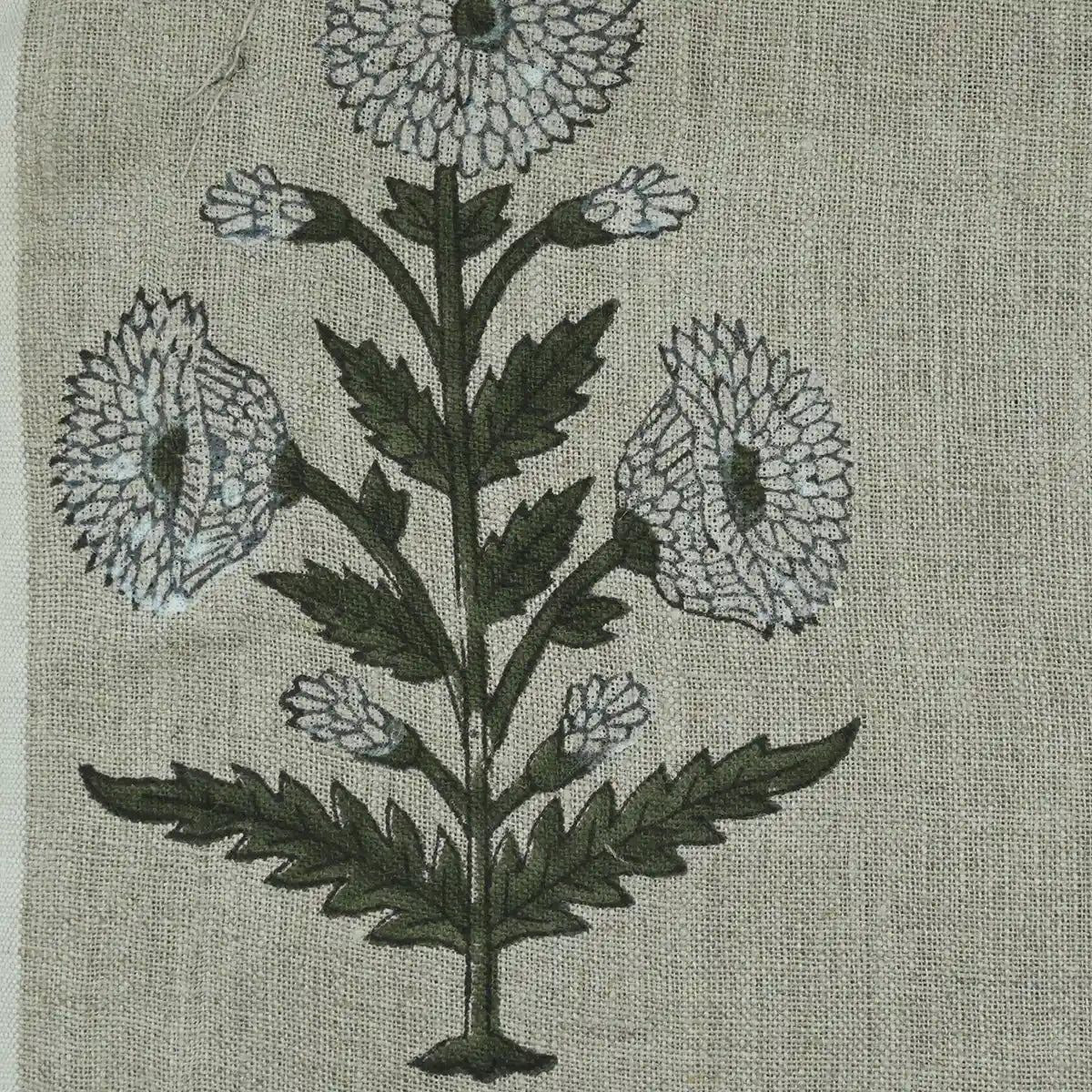 Taffette Floral Block Print Linen Fabric