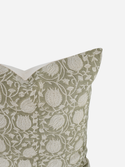 Aurora Light Olive Block Print Pillow Cover