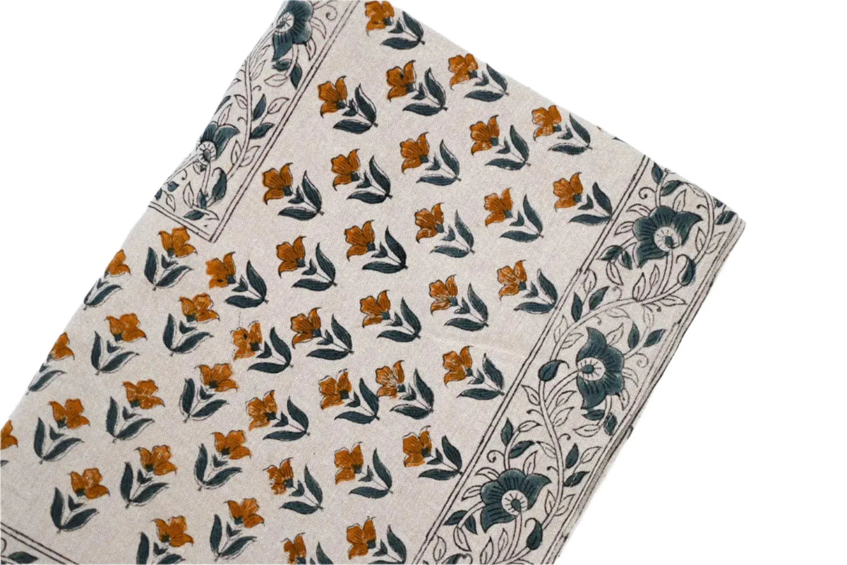 Grace Floral Block Print Tablecloth - Maple Village Lane