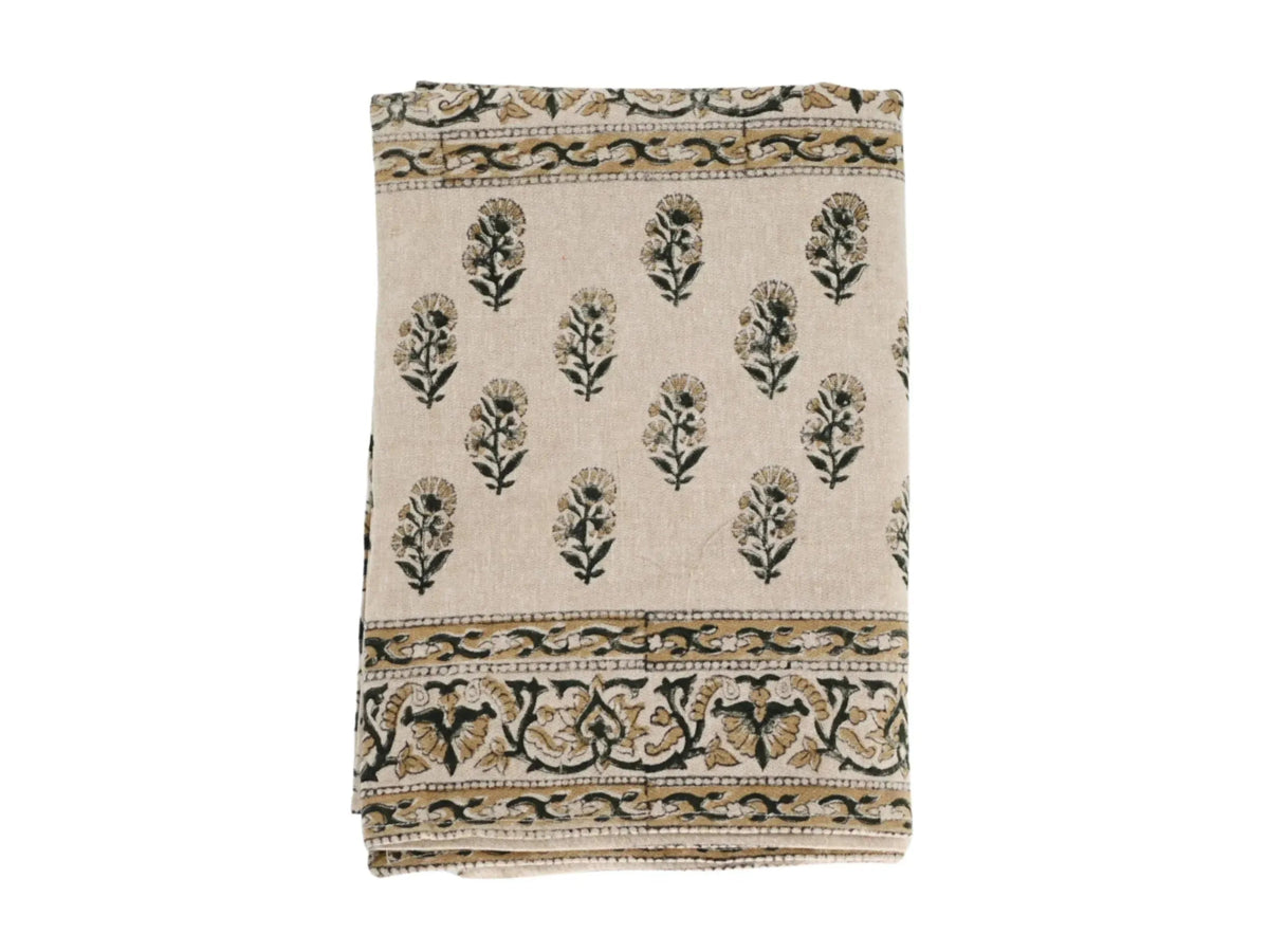 Emily Floral Block Print Tablecloth - Maple Village Lane