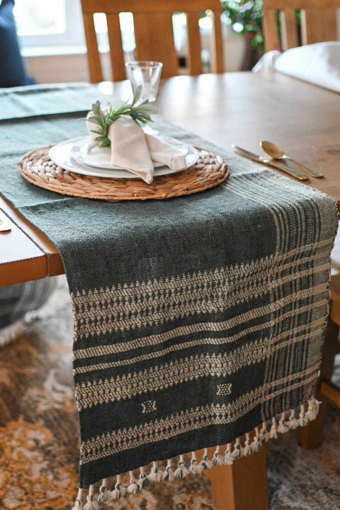 Bhujodi Table Runner - Dark Blue - Maple Village Lane