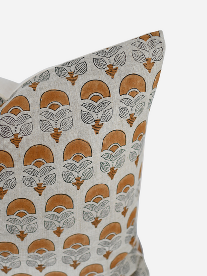 Butterfly Beige Block Print Pillow Cover