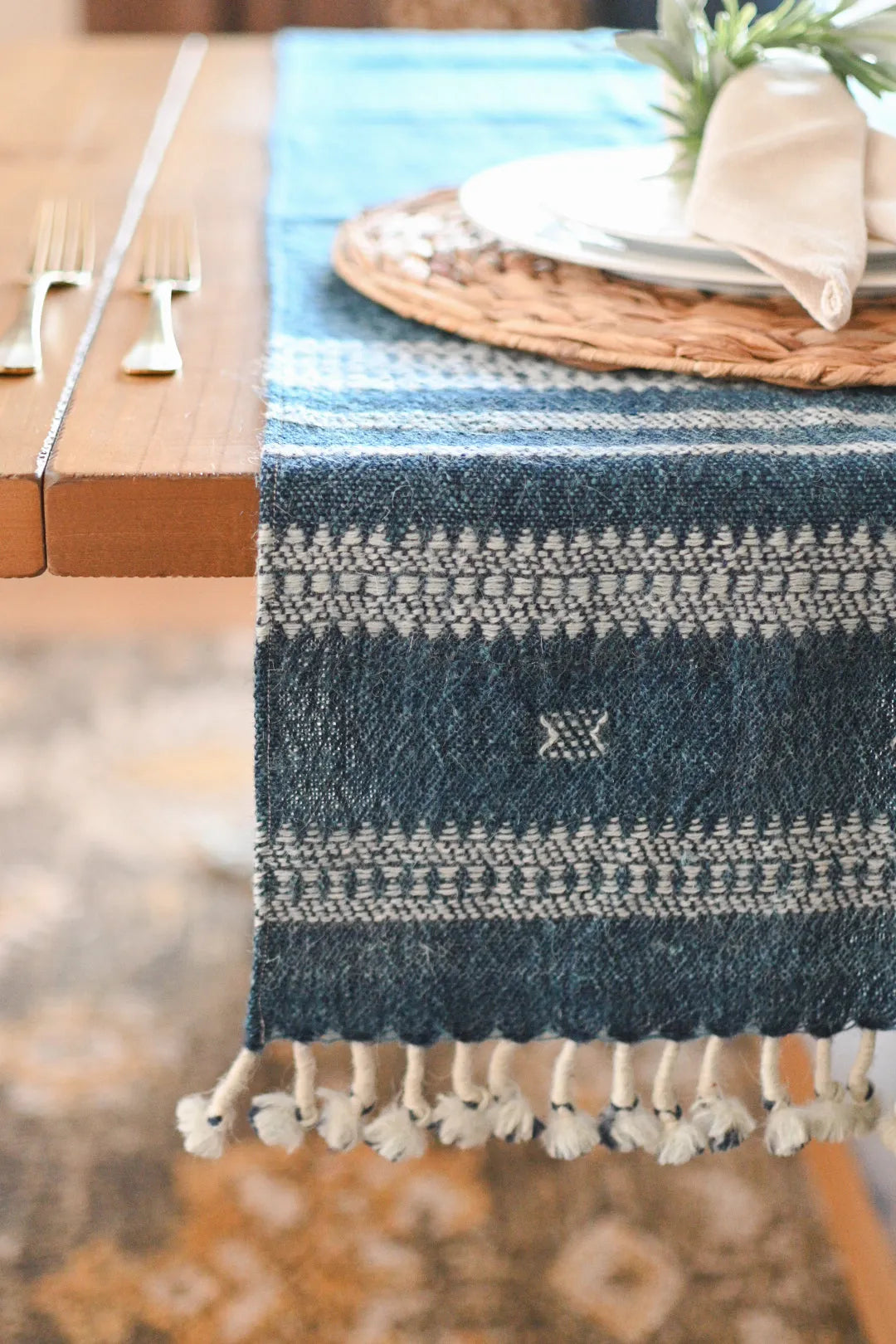 Bhujodi Table Runner - Denim - Maple Village Lane