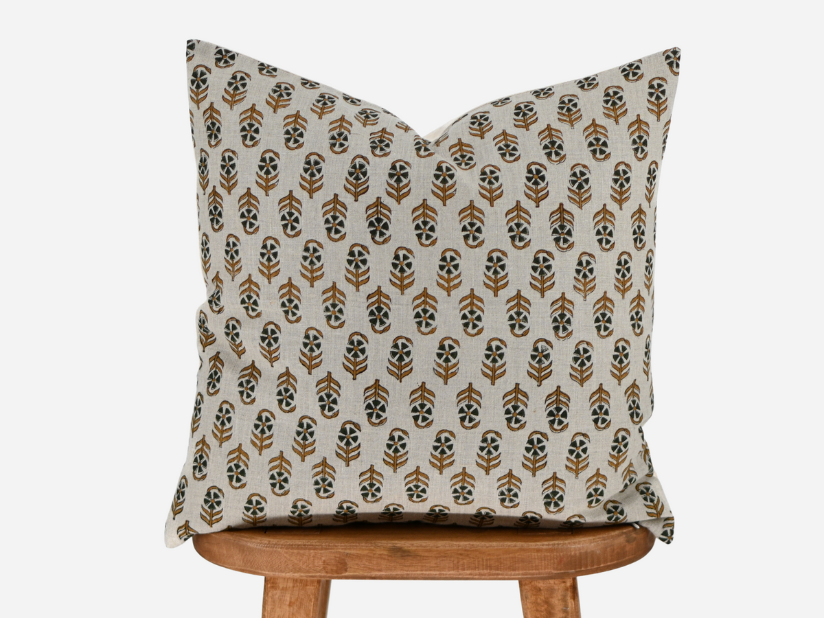 Yavelle Ocher Block Print Pillow Cover