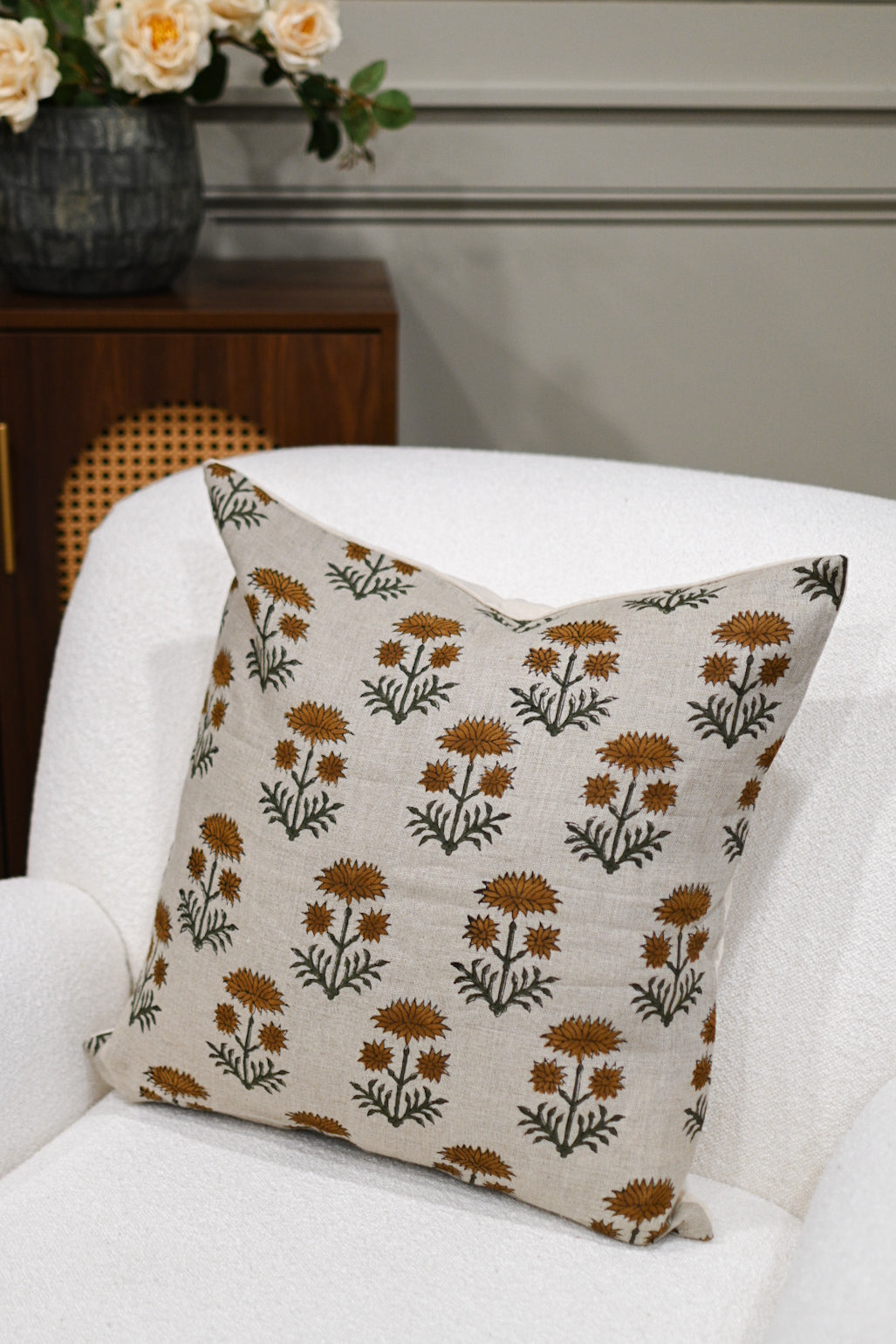 Celeste Warm Ochre Rust Block Print Pillow Cover