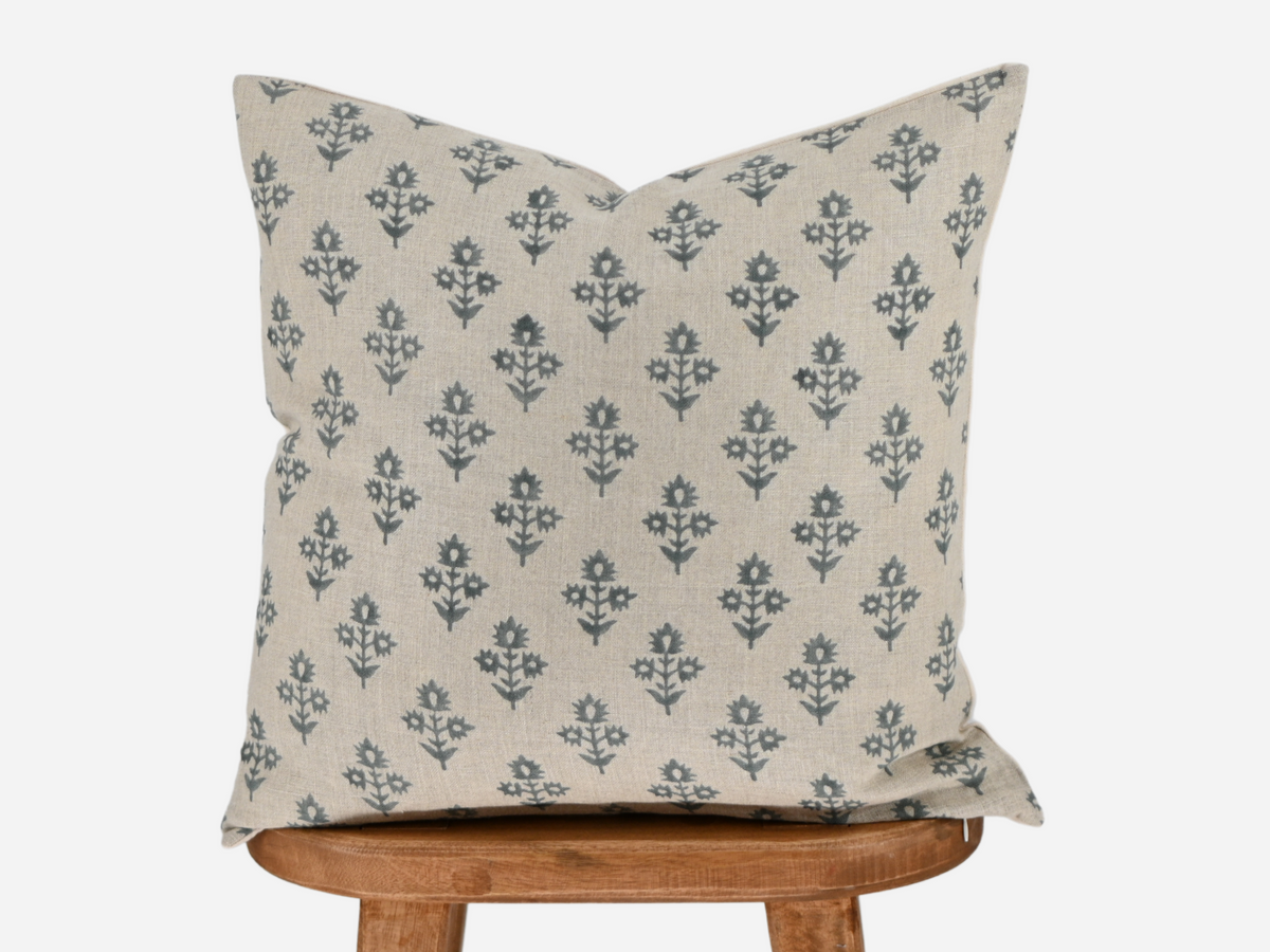 Annette Muted Blue Block Print Pillow Cover