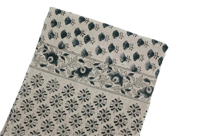 Blue Gray Floral Block Print Tablecloth