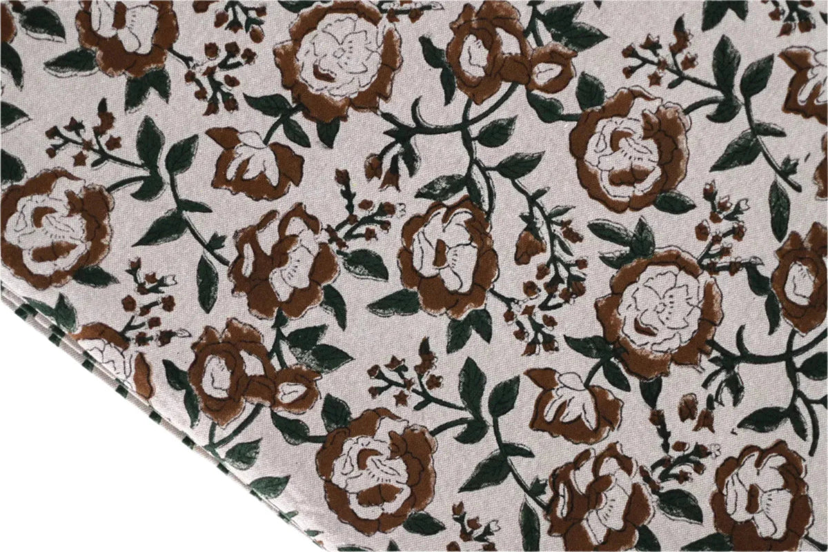 Brown and Green Floral Block Print Tablecloth
