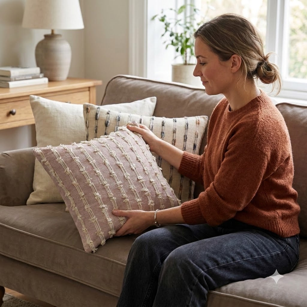 Neil Blush Pink Textured Cushion Cover