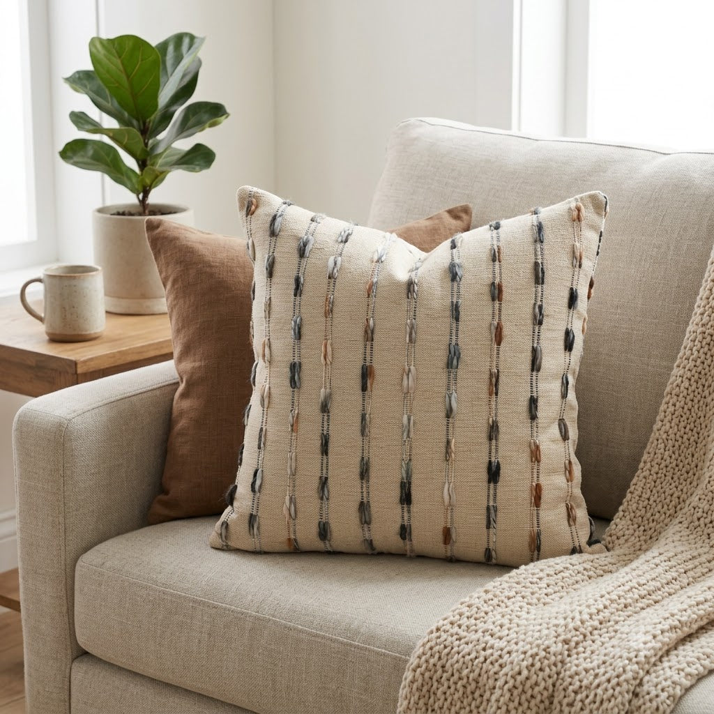 Joel Beige Stripe  Cushion Cover