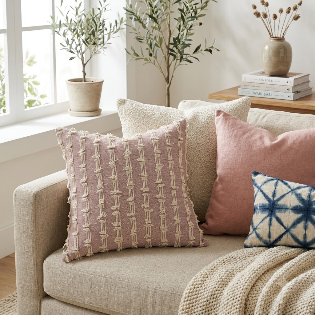 Neil Blush Pink Textured Cushion Cover