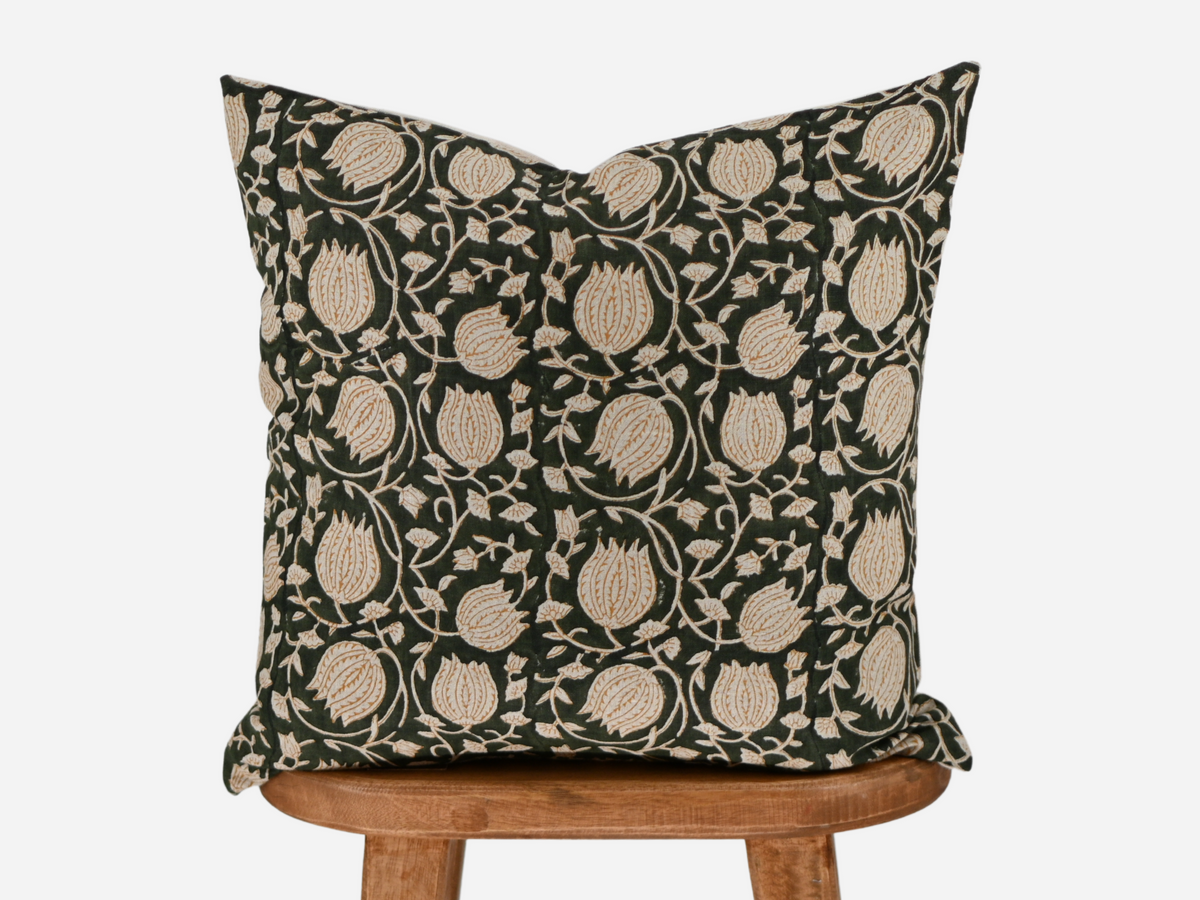 Aurora Olive Black Block Print Pillow Cover