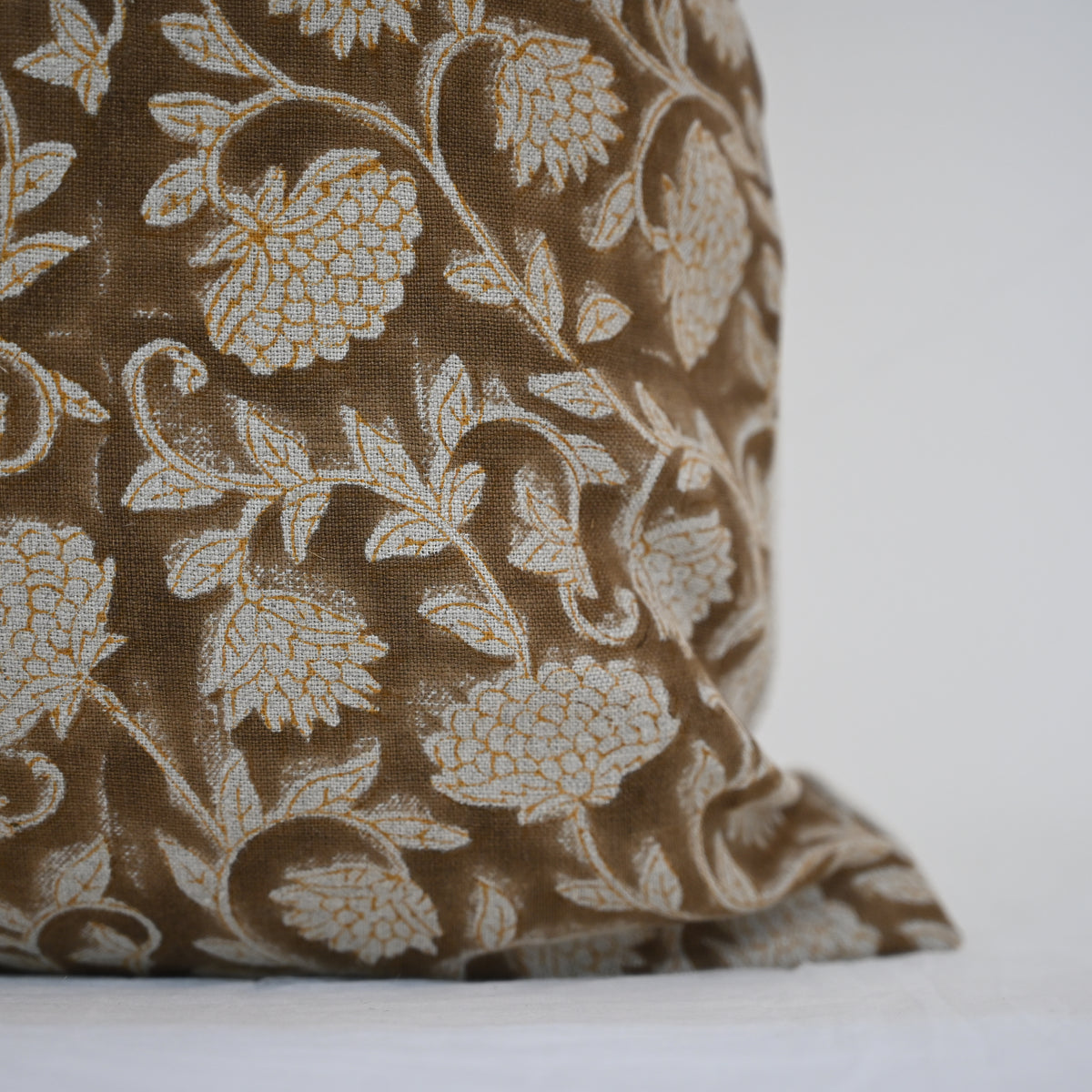 Macy Soft Tan Linen Block Print Pillow Cover
