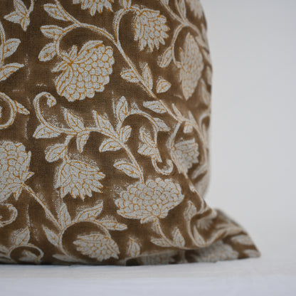Macy Soft Tan Linen Block Print Pillow Cover