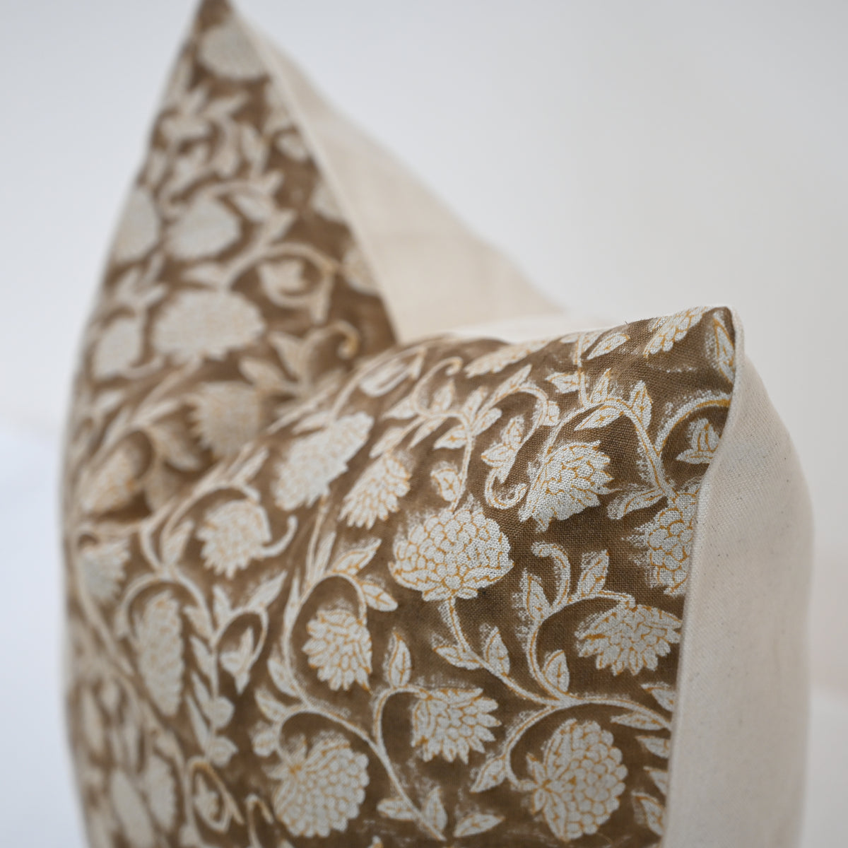 Macy Soft Tan Linen Block Print Pillow Cover