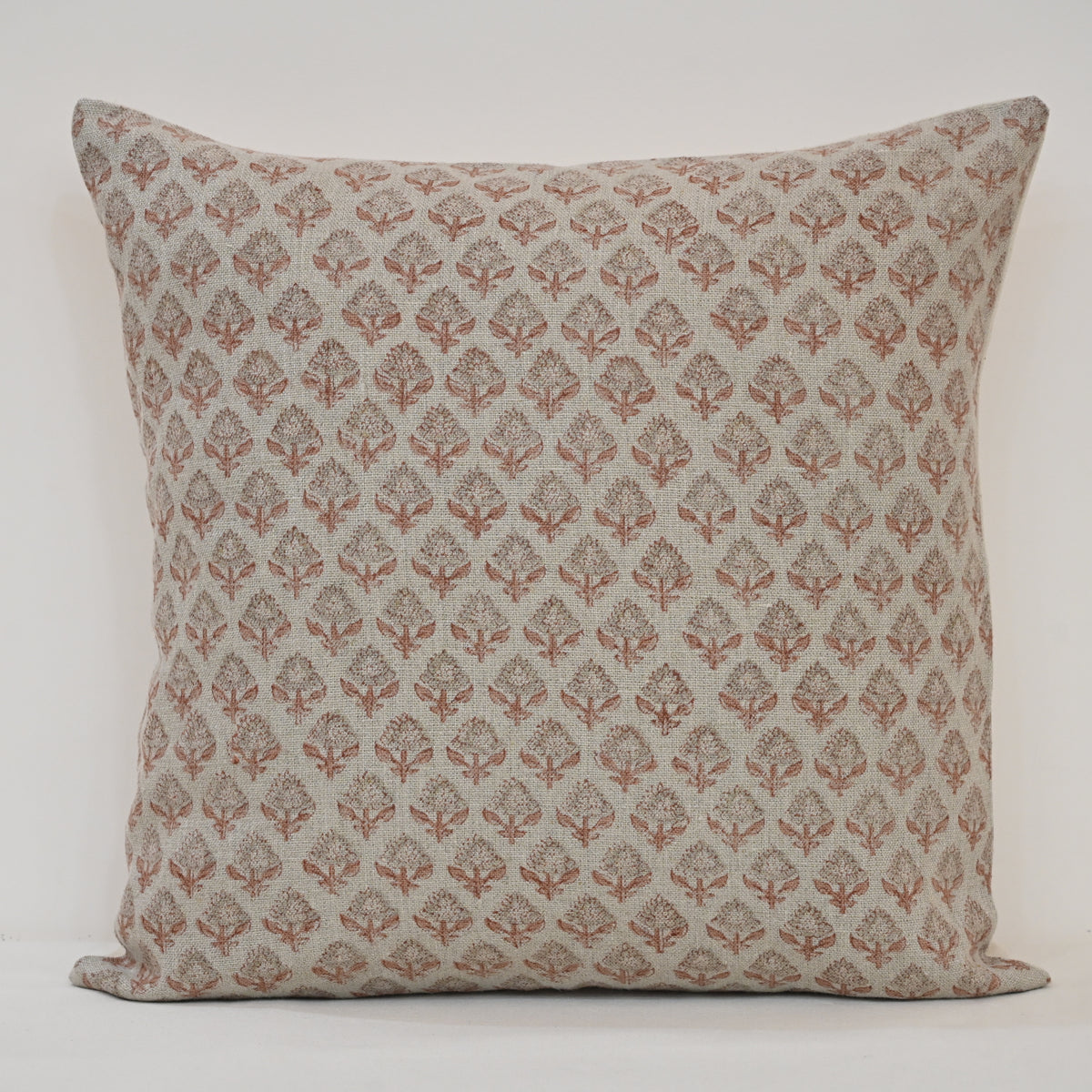 Brooke Grey Linen Block Print Pillow Cover