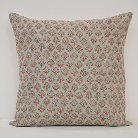 Brooke Grey Linen Block Print Pillow Cover