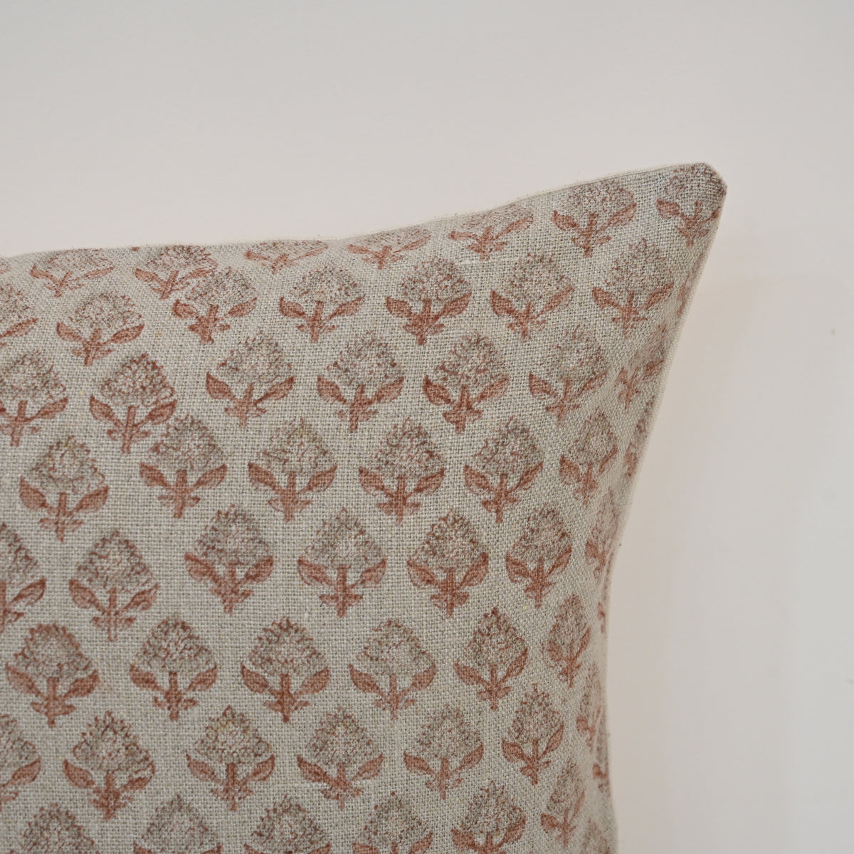 Brooke Grey Linen Block Print Pillow Cover
