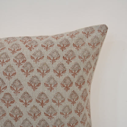 Brooke Grey Linen Block Print Pillow Cover