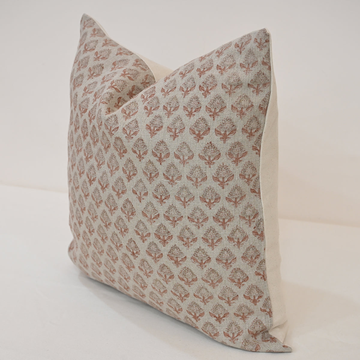 Brooke Grey Linen Block Print Pillow Cover