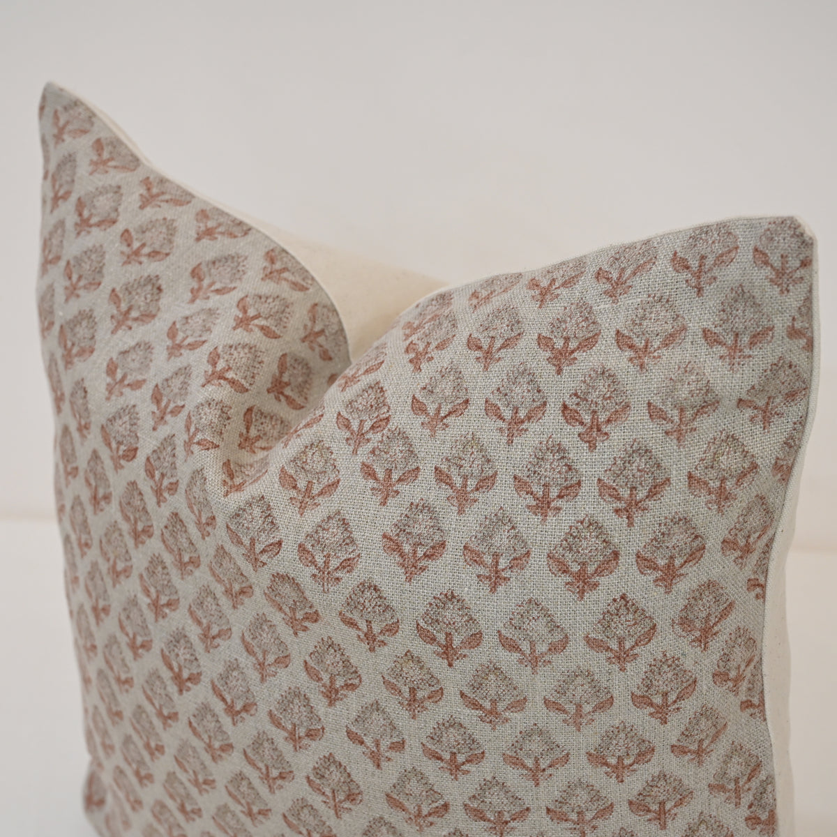 Brooke Grey Linen Block Print Pillow Cover