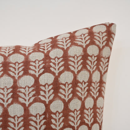 Thalor Rust Linen Block Print Pillow Cover