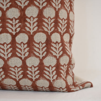 Thalor Rust Linen Block Print Pillow Cover