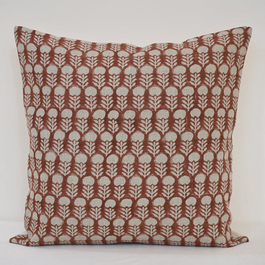 Thalor Rust Linen Block Print Pillow Cover