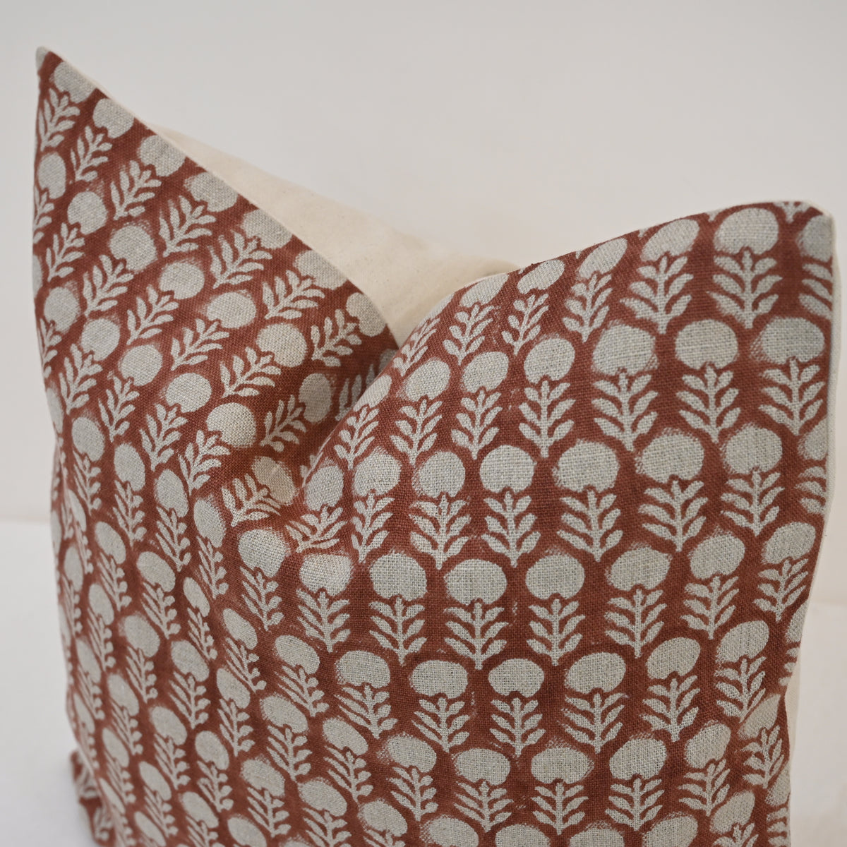 Thalor Rust Linen Block Print Pillow Cover
