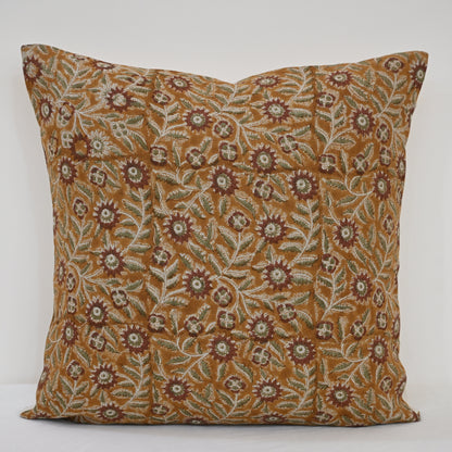Vanessa  Rust  Linen Block Print Pillow Cover