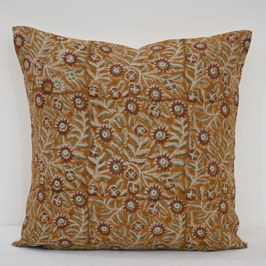 Vanessa  Rust  Linen Block Print Pillow Cover