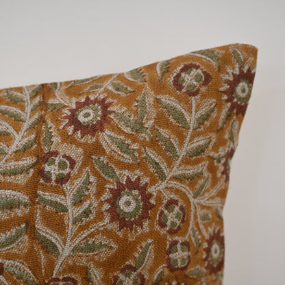 Vanessa  Rust  Linen Block Print Pillow Cover